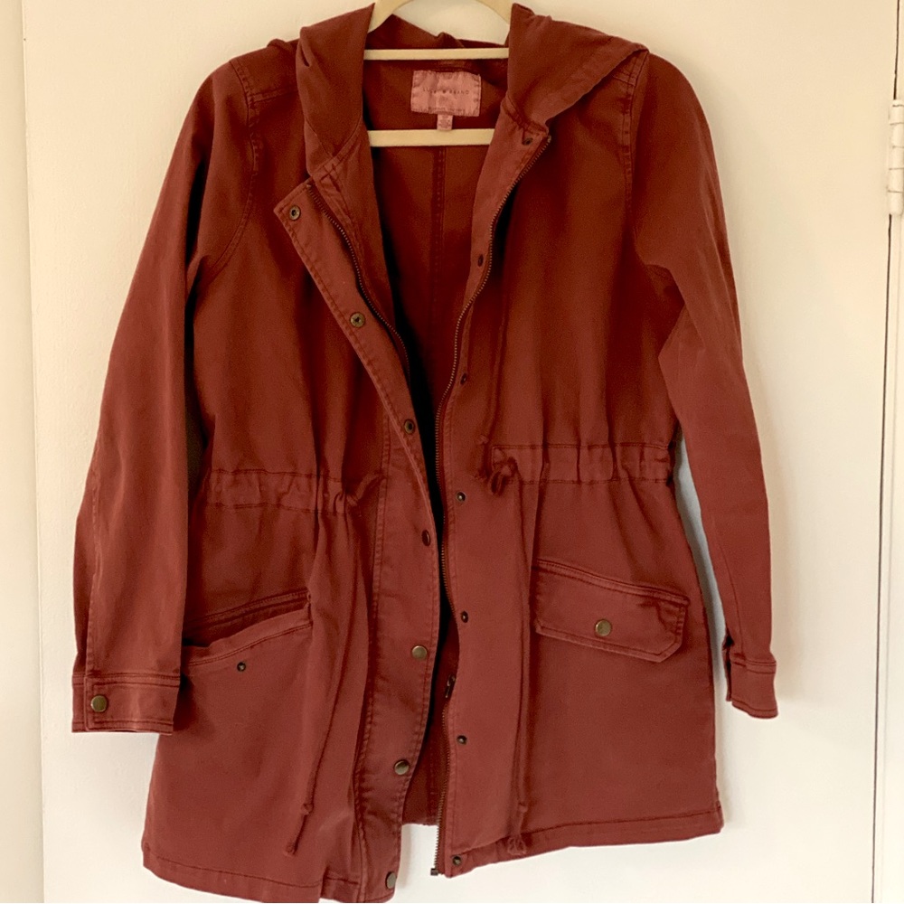 Lucky Brand Terracota red zip up, hoodie cargo jacket with buttons